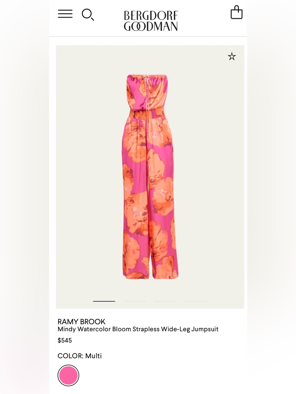 Ramy Brook Mindy Strapless Wide Leg Pink Watercolor Print Jumpsuit Size S - Picture 5 of 8